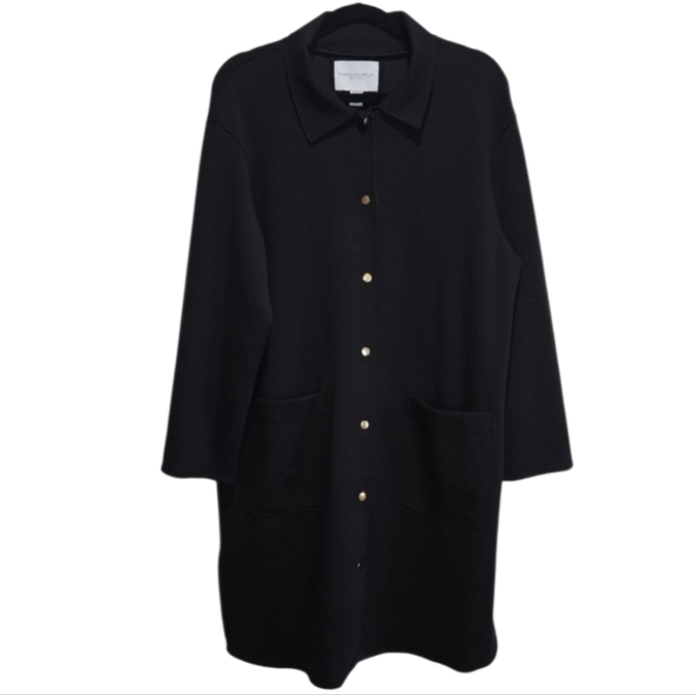 Carolina Belle Montreal Jacket Button Front Long Line Womens Size Large Black